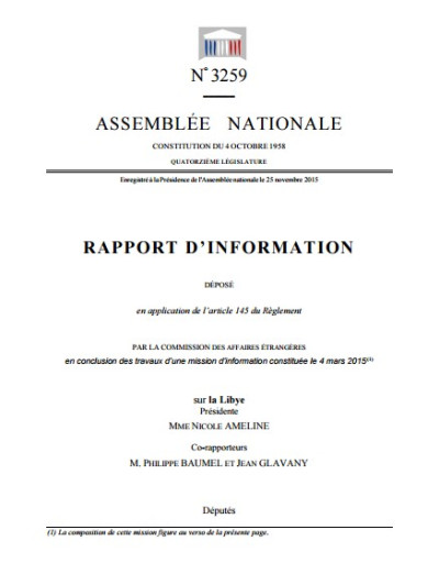 OFFICIEL : Libye, état des lieux et orientations - rapport d’information déposé par la commission des AE de l’Assemblée nationale ...