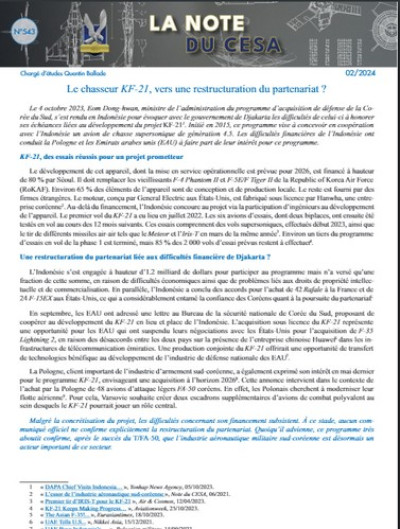 LU. "LA NOTE DU CESA" : " Le chasseur KF-21, vers une restructuration du partenariat ? " - CESA